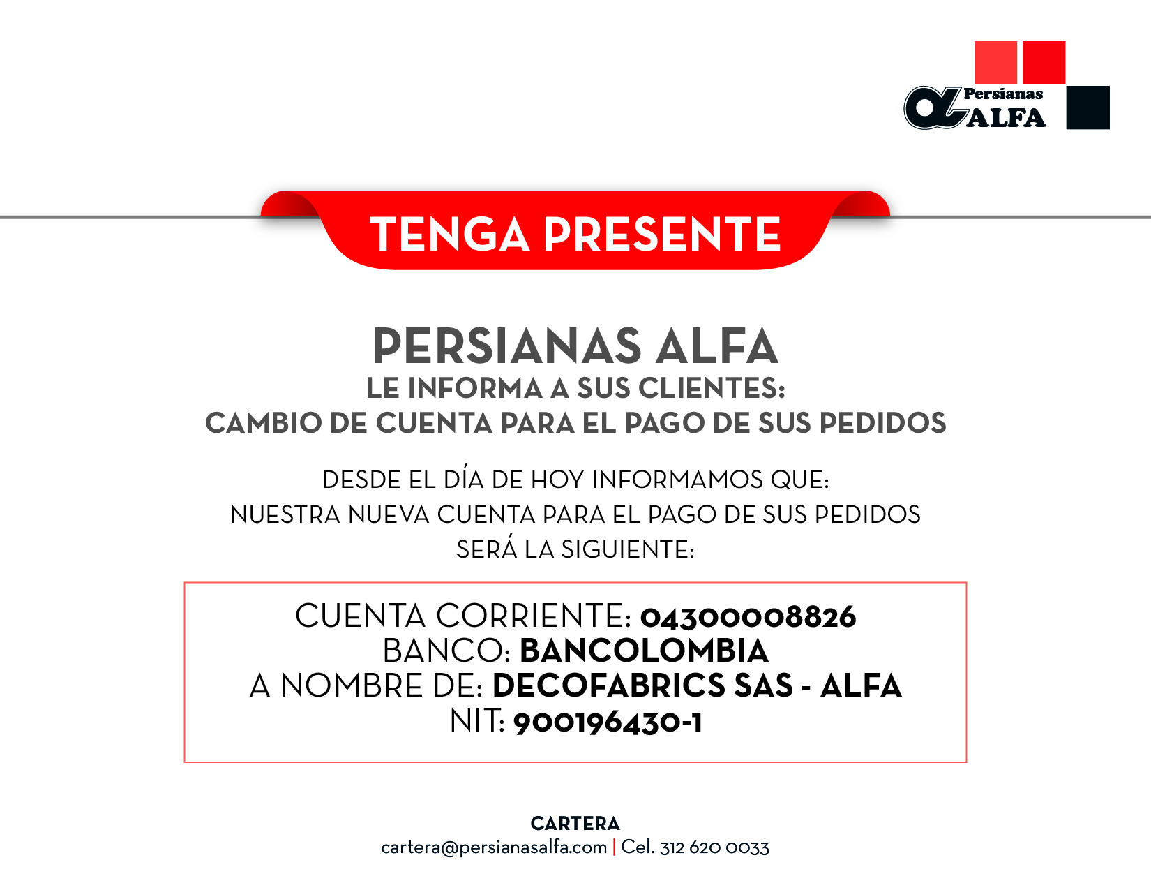 Comunicado Cambio de Cuenta Persianas Alfa_Mesa de trabajo 1